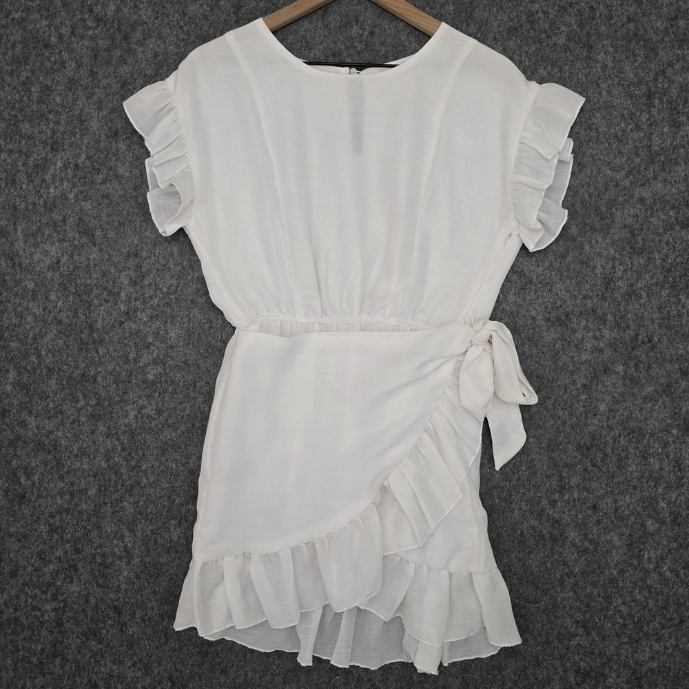 Étophe‎ Studios Dress Womens M White Wrap Ruffle Tie Waist Flutter Sleeve Mini